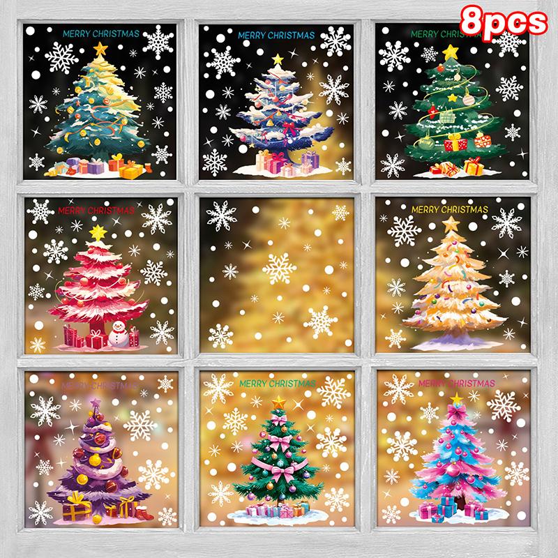 Kreativa juldekaler, Färgglada julgranar, Fönsterdekaler, Snögubbar, Snöflingor, Statisk elektricitetsdekaler
