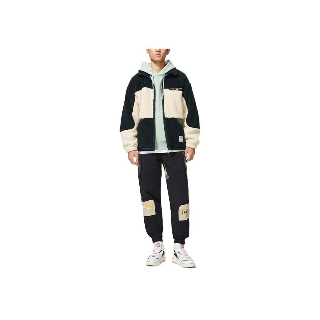 Li-Ning AFDSA71-3 Men's Bad Five Polar Fleece Color Block Jacket Black White