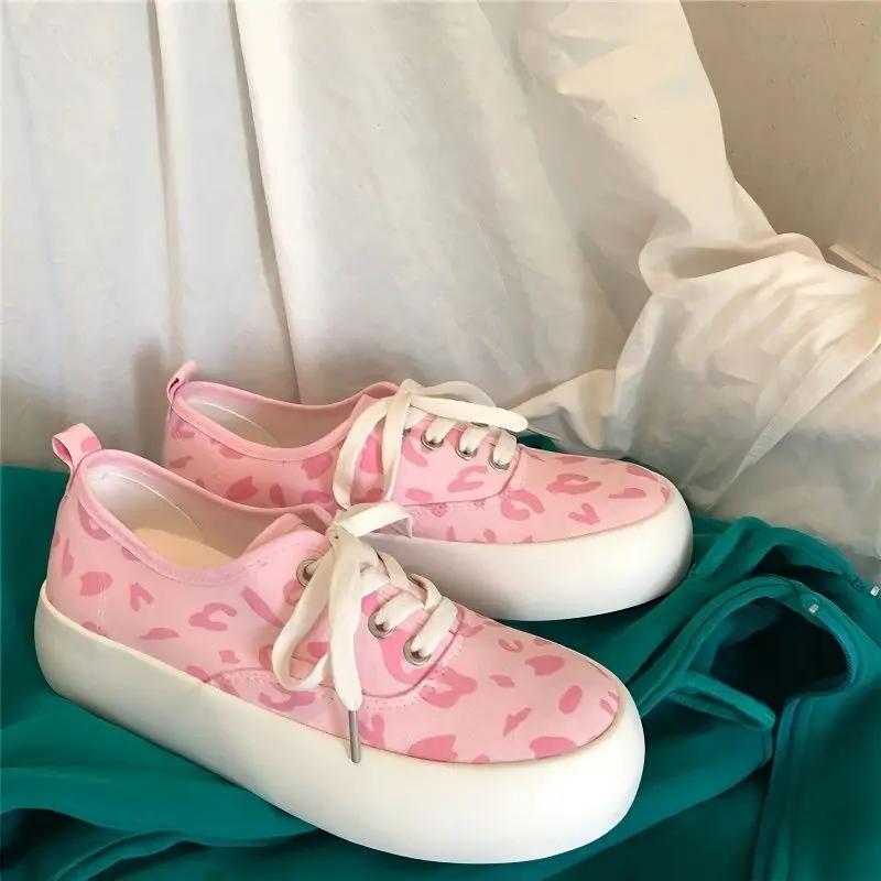 Fashion High on Platform Women's Shoes Pink Lace Up Canvas Female Footwear Shoe New in Offer Y2k Fashion Autumn Comfortable and Elegant