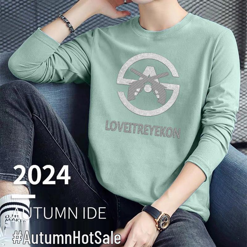 240g Double-Sided Liquid Ammonia Cotton Long Sleeve Unisex T-Shirt - New Solid Color Casual Base Layer for Autumn/Winter 2024