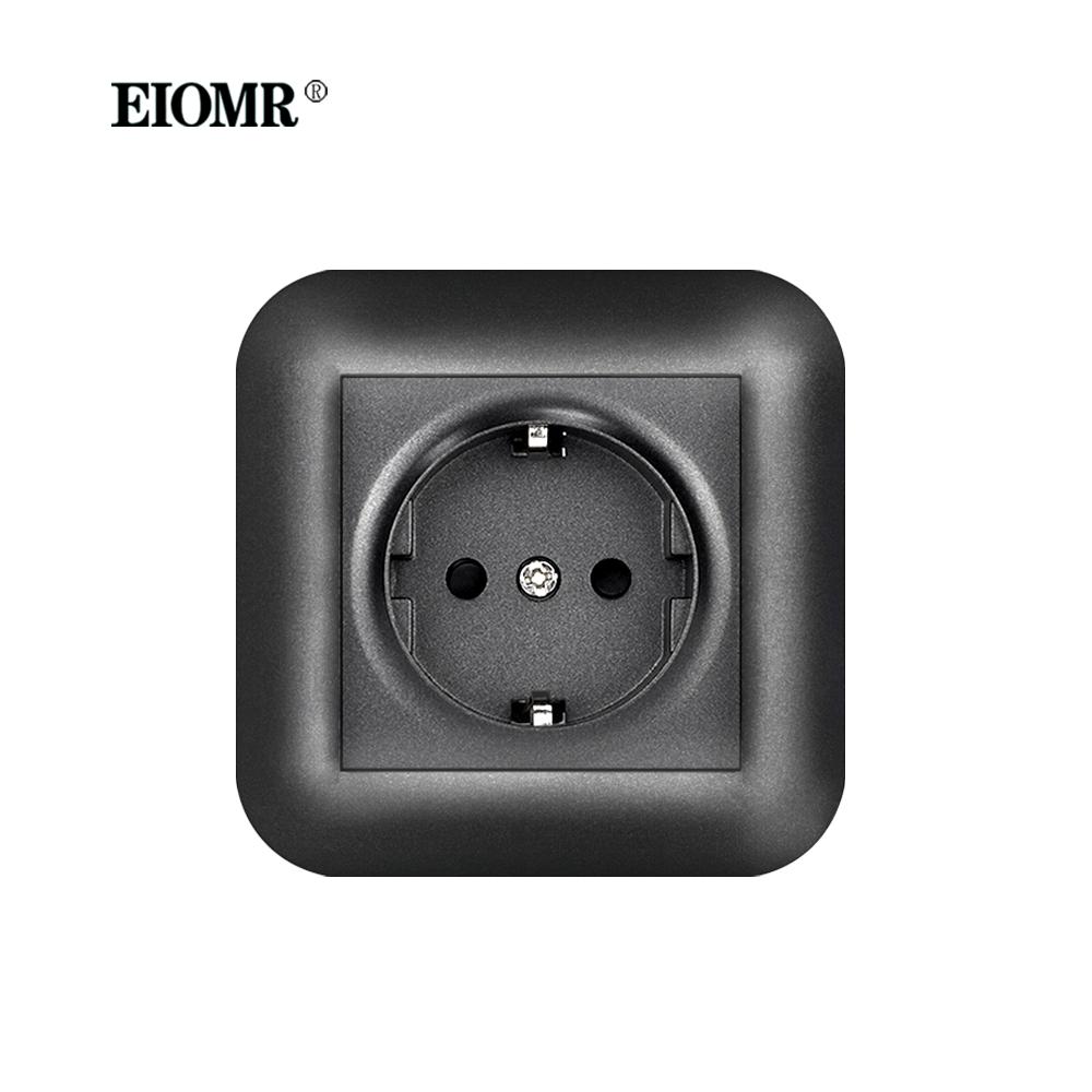 EIOMR EU Standard Power Socket with Iron Claw Black Flame Retardant PC Panel 110-250V Wall Socket 16A Suitable for Round Box