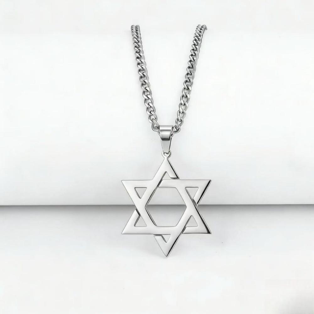 Korean Style Stainless Steel Hexagram Unisex Pendant Necklace - Retro and Fashionable Design for Couples