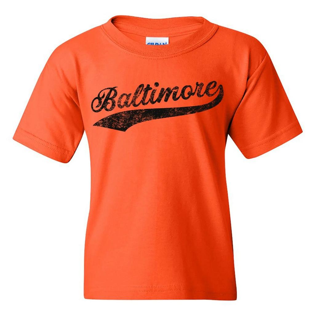Baltimore City Baseball Script Youth T-Shirt - Orange