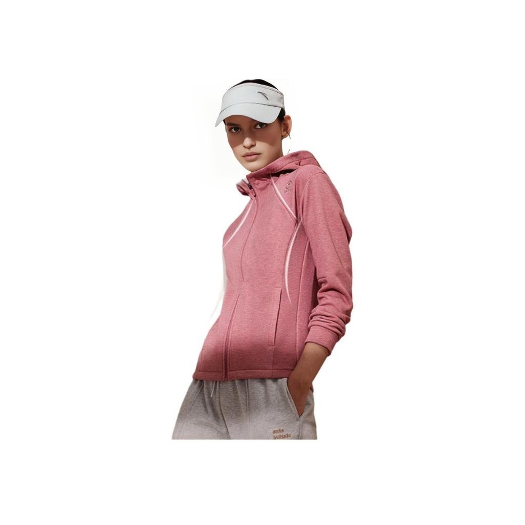 Anta Training Series Solid Color Logo Zip-Up Hooded Fleece Long Sleeve Sweatshirt Women Sweatshirt Pink 962237742-1