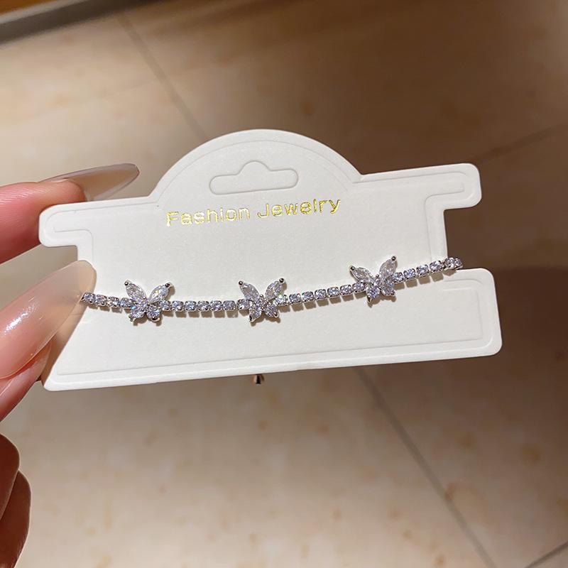 Bransoletka w koreańskim stylu lekki luksus cyrkonia motyl – Elegancki kwadratowy design damska biżuteria na rękę