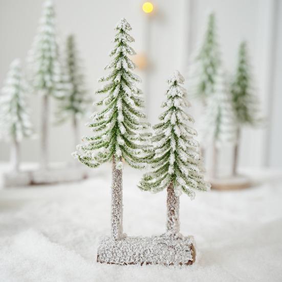 Mini Christmas Tree Artificial Bottle Brush Tree With Wooden Base Small Snow
