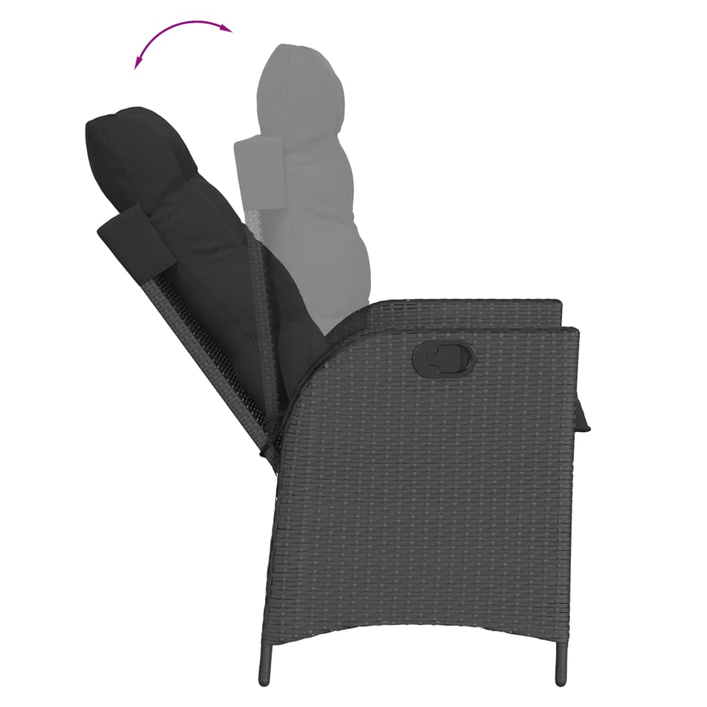 Vidaxl 7-Cz. Garden Furniture Set With Cushions, Black, Poly Rattan
