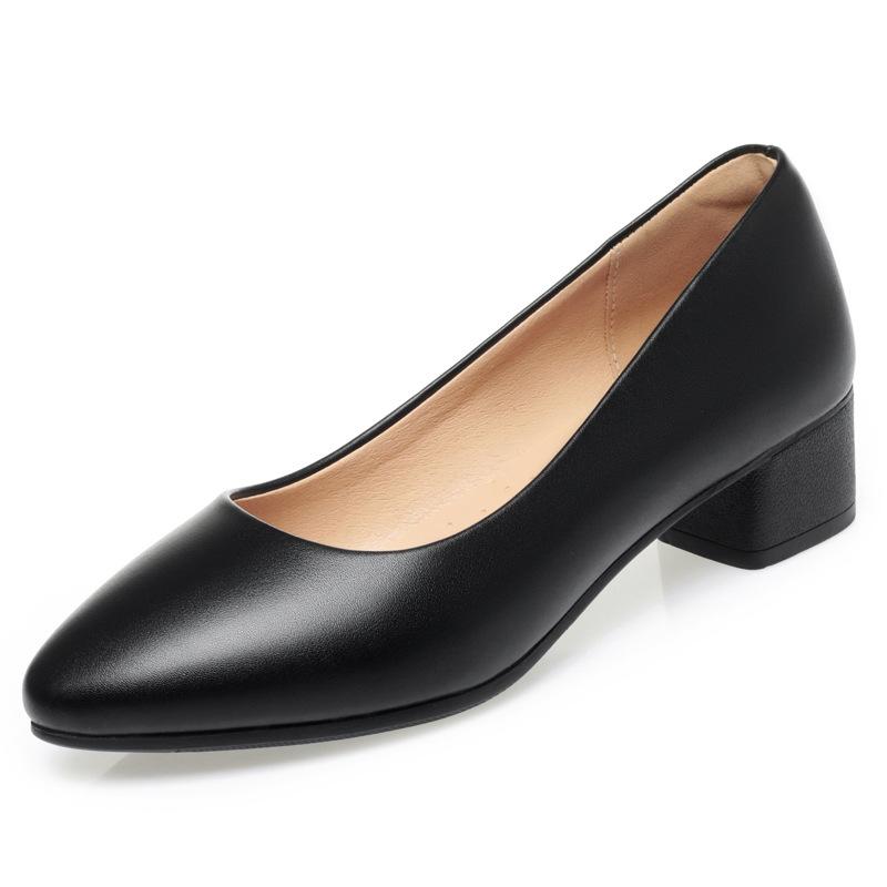 Jiuzhan thick heel soft sole work shoes women's black tooling women's shoes professional work commuter women's leather shoes large size single shoes