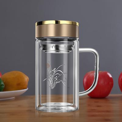 BORREY 450Ml Water Bottle Glass Double Wall Borosilicate Glass Tea Bottle With Infuser Filter Handle Double Layer Office Tea Cup