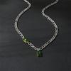 Niche design exquisite emerald zircon splicing light luxury retro necklace hip hop cool titanium steel Cuban collarbone chain