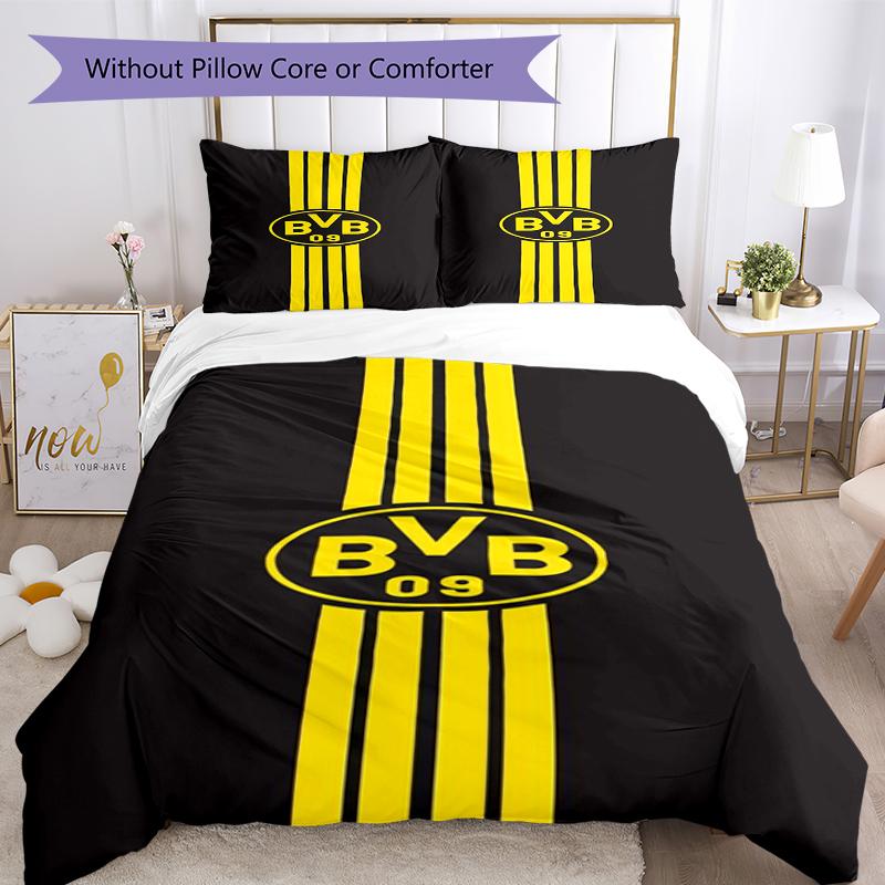 3-teiliges Borussia Dortmund Bettwäsche-Set Bettbezug Verschluss Enthält 1 Bettbezug & 2 Kissenbezüge, Weich und Bequem für Alle Jahreszeiten.