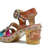 Johnature Genuine Leather Summer Women Shoes Handmade Vintage Rivet Contrast Color Comfortable High Heel Sandals