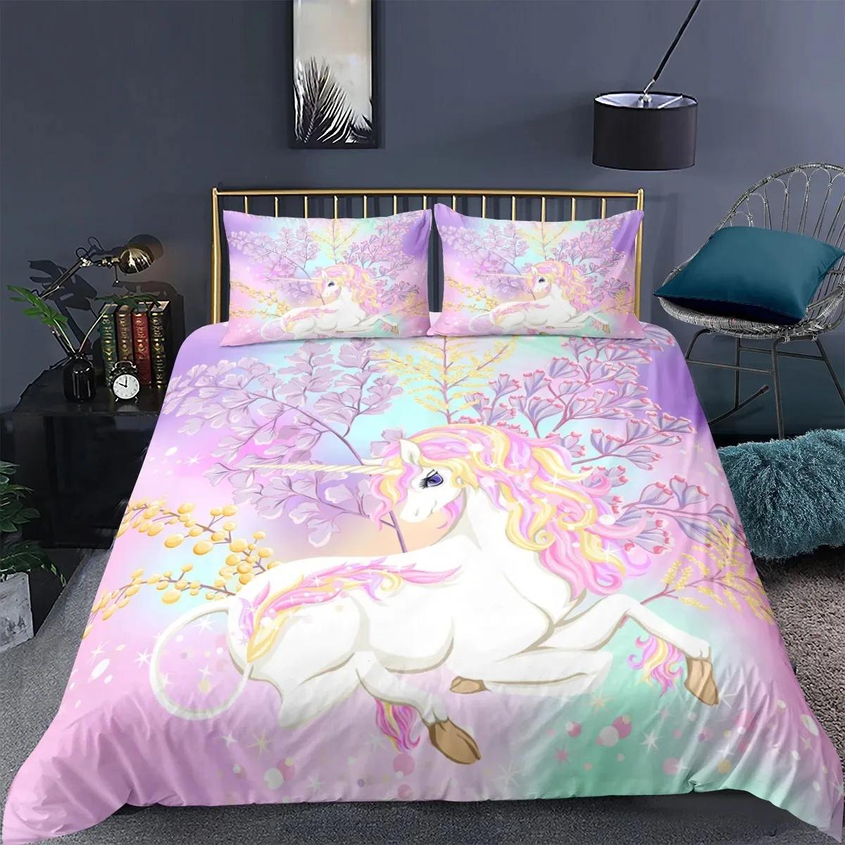 Unicorn Children Bedding set For Kids Baby Child 140x200 200x200 Quilt Cartoon Duvet Cover Set Pillowcase Bed Linens Bedclothes EU Single 135x200cm