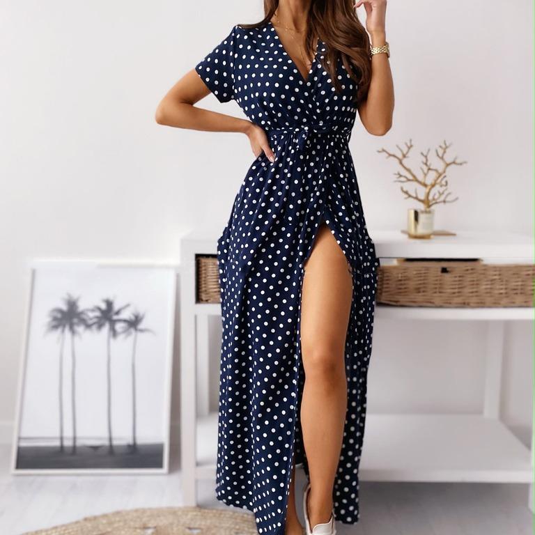 Women Print Polka Dot Dress Comfortable Lightweight High Recognition Elegant Style Slimming Flattering Fit Daily Wear