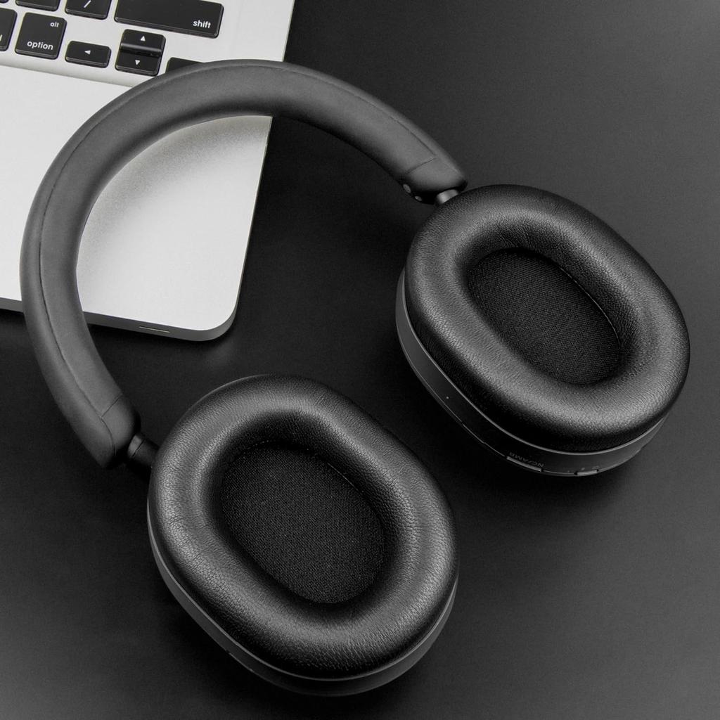 SOULWIT Sheepskin Ear Pads for Sony WH-1000XM5 (WH1000XM5) Headset, Replacement Noise-Isolating Ear Cushions, Thick Headphone Pads, Bright Black