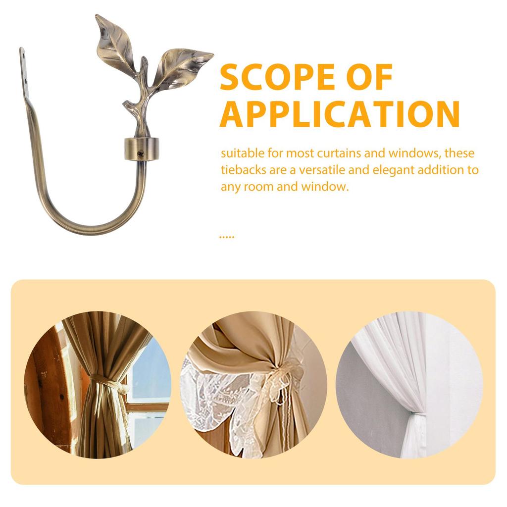 2 Pcs Metal Curtain Holdbacks Zinc Alloy Wall Mounted Drapery Tiebacks Leaf Shaped Brass Bronze Hangers For Decoration Window