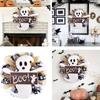 Specter Wood Sign for Halloween Colorful Flower Wreath Festives Window and Wall Decoration Waterproof Door Ornament