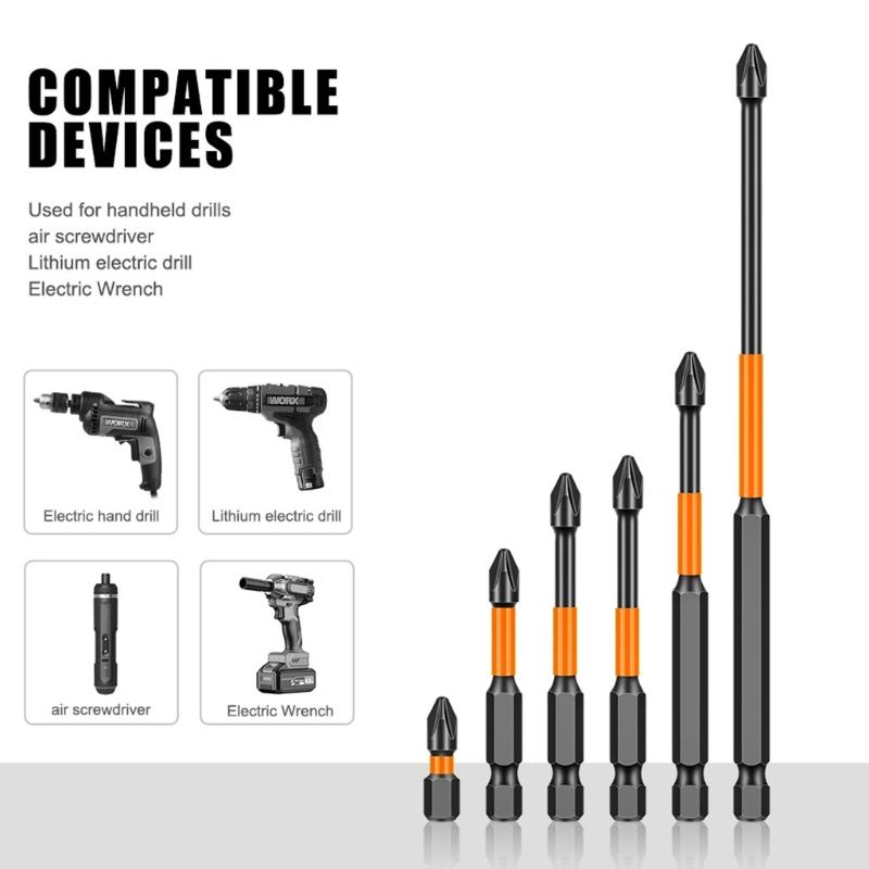 6Pcs Magnetic Impact Nonslip Crossing Screwdriver Head Hand Electric Drill Hexagonal Electric Screwdriver Bit Set Tools