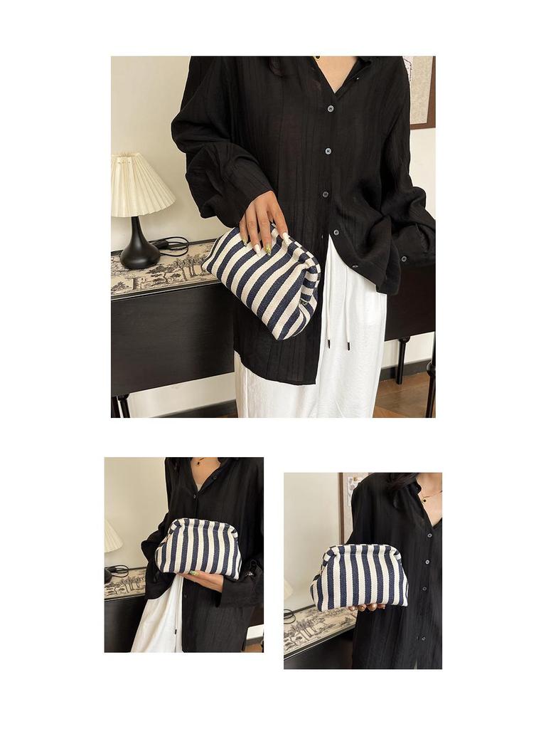 Trendy Color Block Stripe Makeup & Coin Storage Clutch for Women