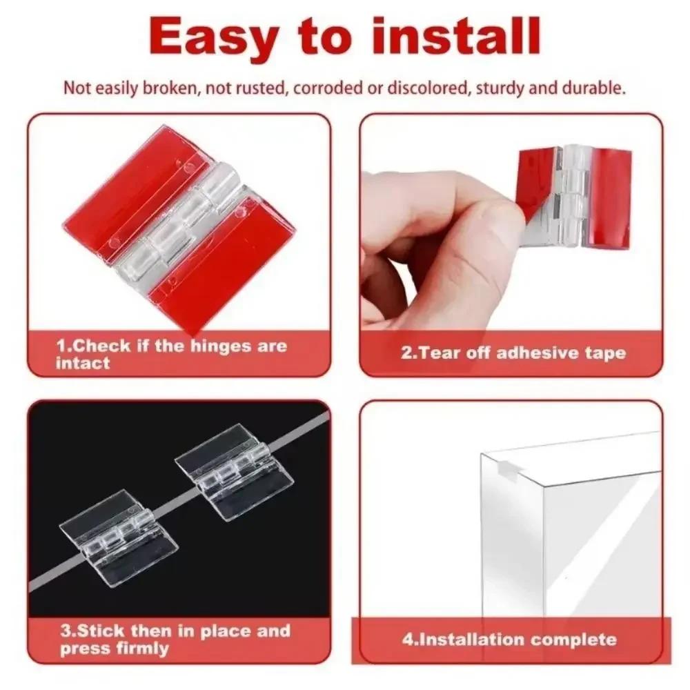 New Self-Adhesive Folding Hinge Transparent Acrylic Door Hinges DIY Fixing Hinge for Cabinet Drawer Jewelry Boxes