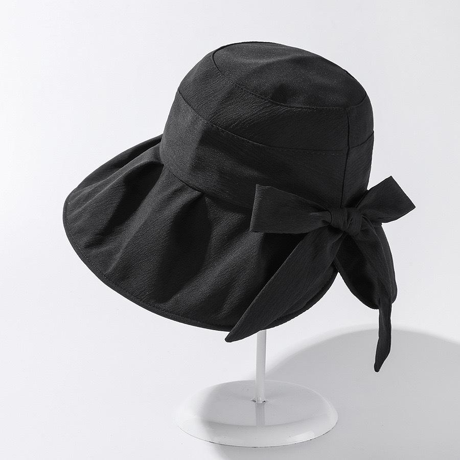 Ready To Ship Women Big Bowknot Wide Brim Bucket Hat Foldable Packable Beach Sun Caps Ladies Elegant Summer Holiday Sunshade Hat
