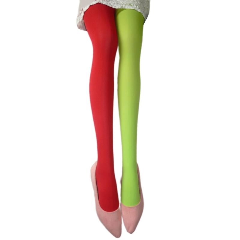 Two Tone Candy Colored Contrast Tights Stockings Open Crotch Designs Asymmetrical Multicolor Pantyhose Hosiery for Women