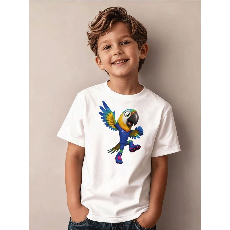 Boys T Shirt Black Casual Trendy Football Parrot Cartoon Graphic 110 белый