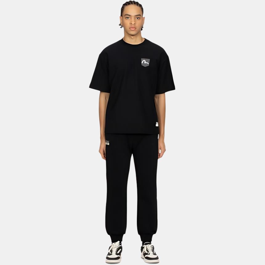 EVISU Casual Pants Men's Black Moderate Cuffed Pants 2ESHTM4SP7062STCT