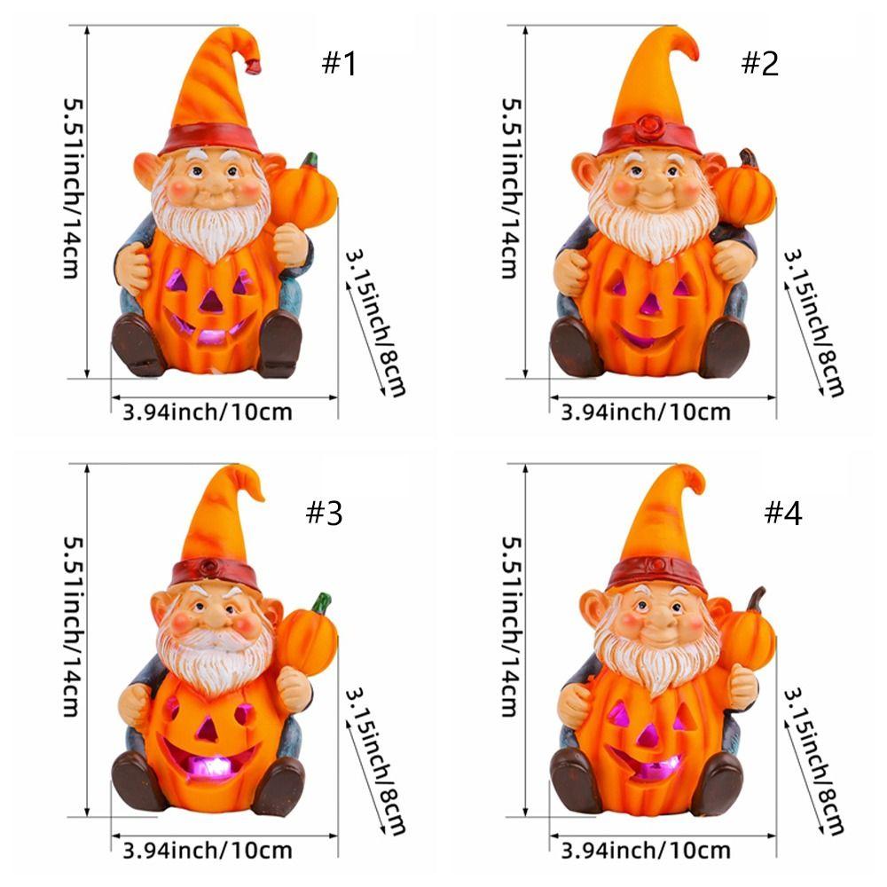 Cute Halloween Gnome Pumpkin Statues with Light Realistic Pumpkin Old Men Statue Funny Resin Crafts Halloween Ornaments