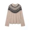 European American Autumn Retro Women's Round Neck Jacquard Knit Sweater