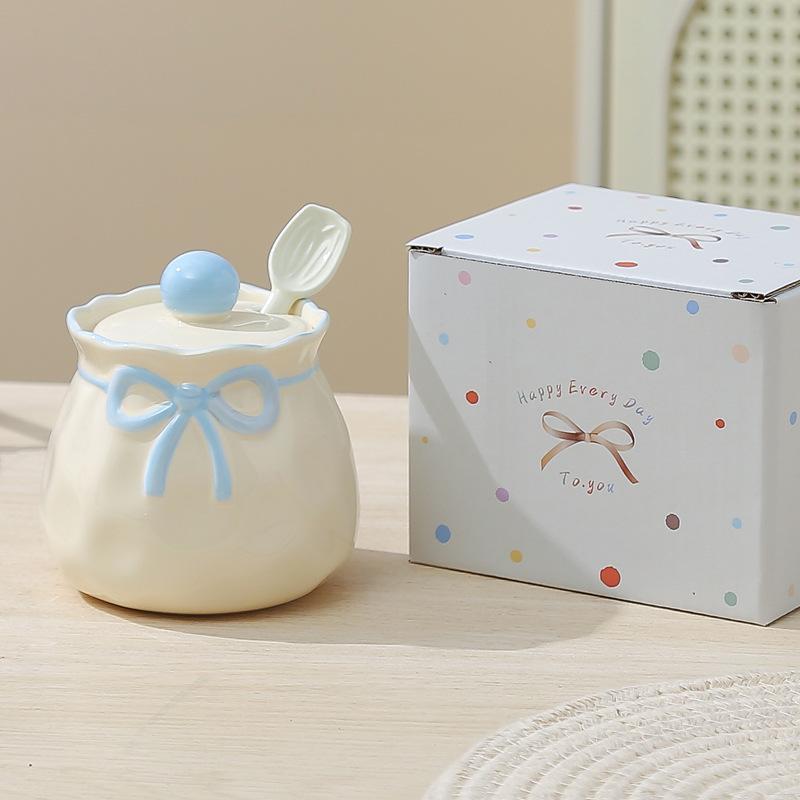 Cute bow seasoning jar kitchen household combination set ceramic seasoning box pepper salt jar spice storage box