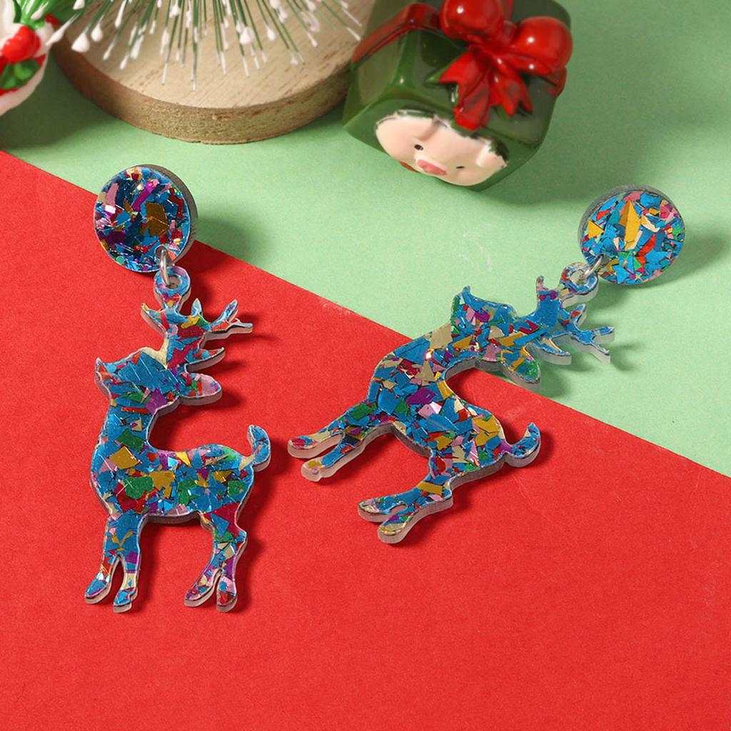 New Christmas Personality Creative Colorful Sequin Acrylic Elk Earrings Earrings
