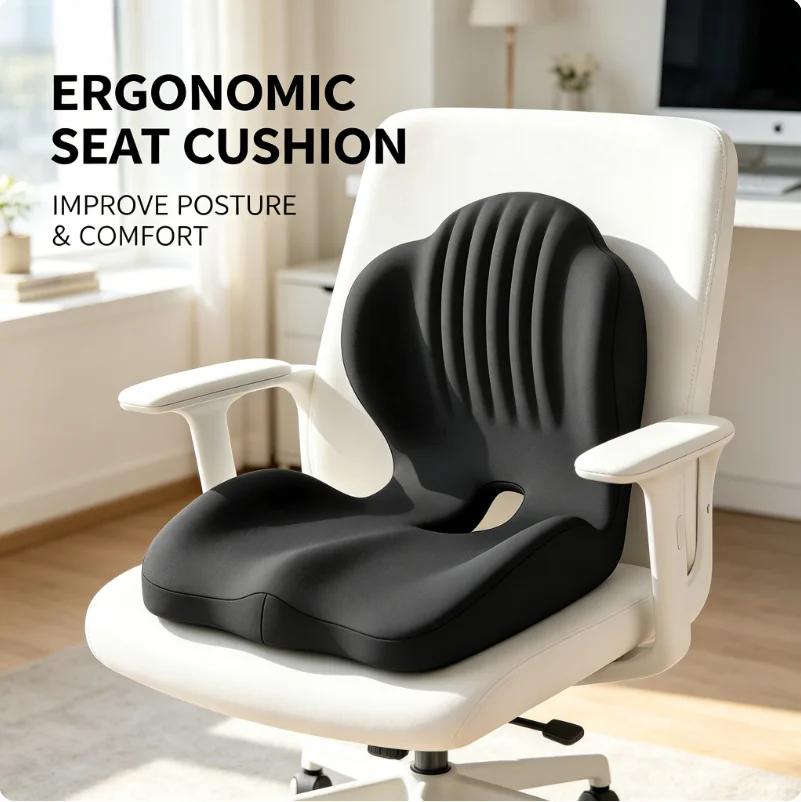 Ergonomic Coccyx Seat Pad Memory Foam Cushion Sciatica Pain Relief Posture Correction Mat for Home Office Car Wheelchair