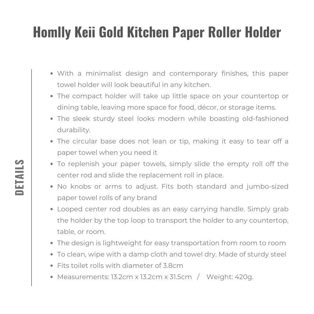 Homlly Keii Gold Kitchen Paper Roller Holder