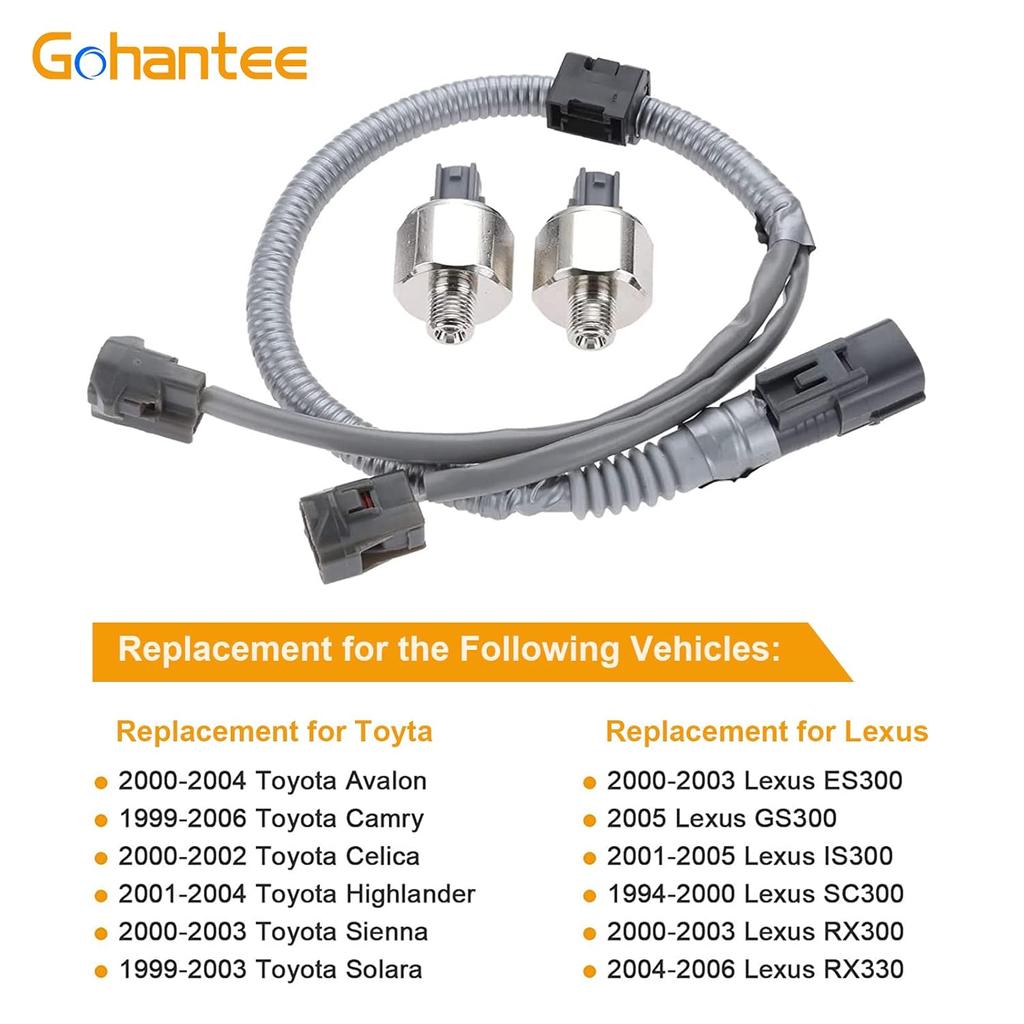 89615-12090 Knock Sensors with Harness Compatible with Toyota Avalon Camry Celica Highlander Sienna Solara Lexus ES300 GS300 IS300 SC300 RX300 RX330