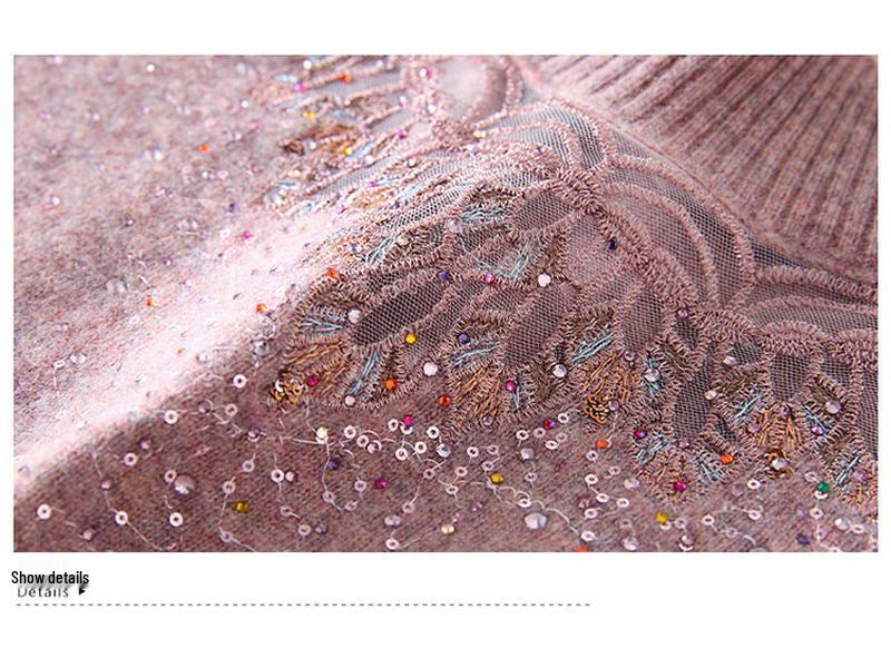 2025 New Style Mid-Neck Pure Wool Sweater with Embroidery for Middle-Aged & Elderly Women – Perfect for Autumn & Winter