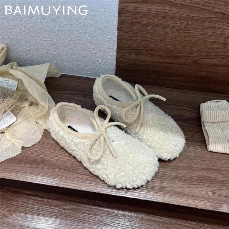Bow Fur Women Snow Ankle Boots Short Plush Designer Flats Cotton Shoes 2025 Trend New Warm Casual Walking Winter Botas De Mujer