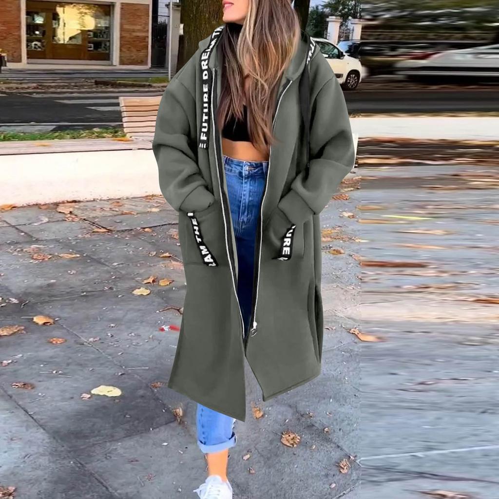 Women's Fashion Jacket Casual Solid-color Long-sleeved Cardigan Hoodie Long Coat
