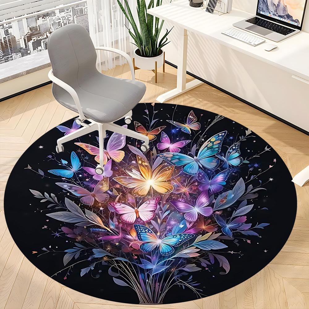 1pc Butterfly Bloom Office Round Area Rug, Mat Suitable ForOffice, Under Office Chairs Bedroom Living Room Home Decor, Room Deco