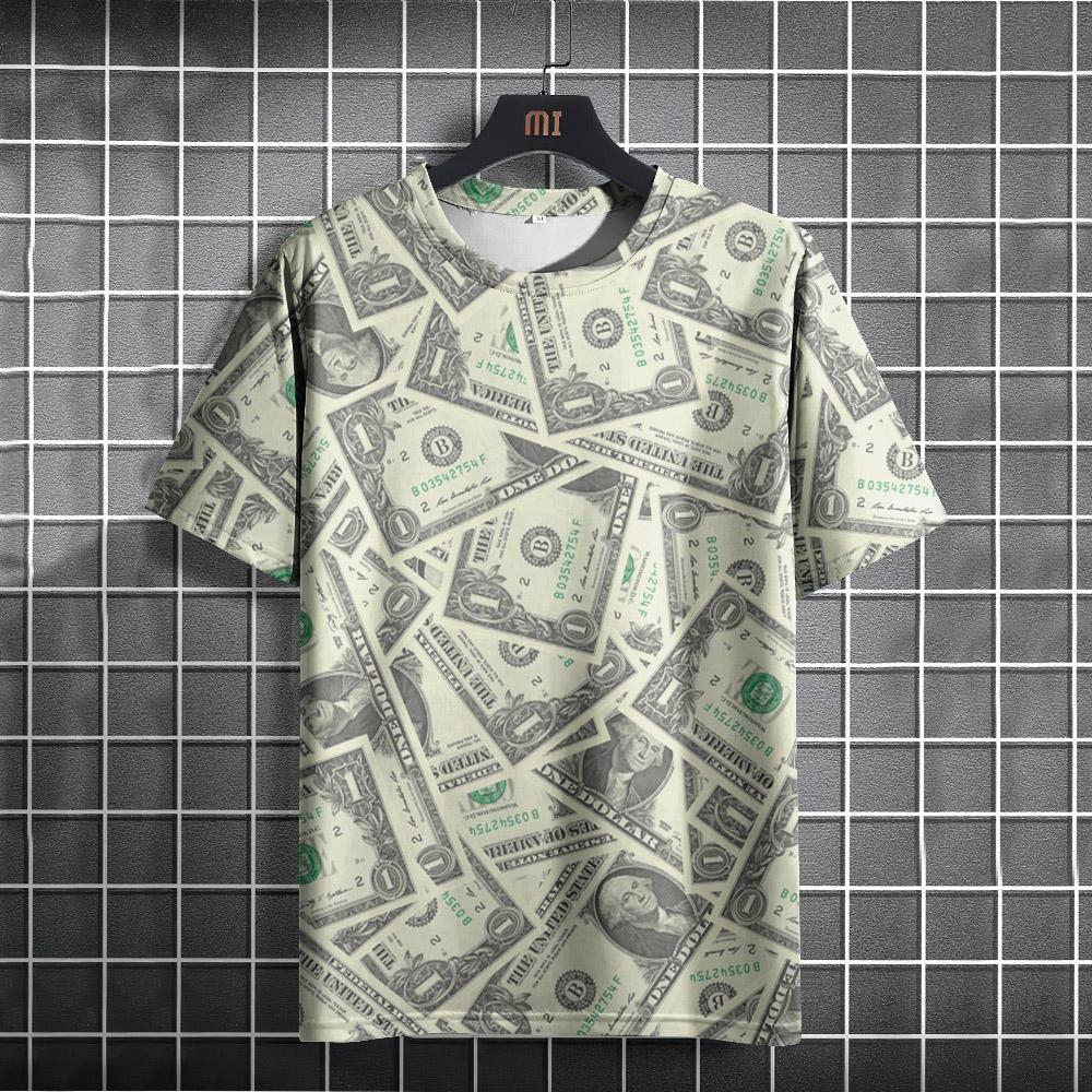 Funny Men's T Shirt Us Dollar Design Print Summer Casual Short Sleeve O-Nek Pullover Fashion Street T-Shirts Oversized Clothing
