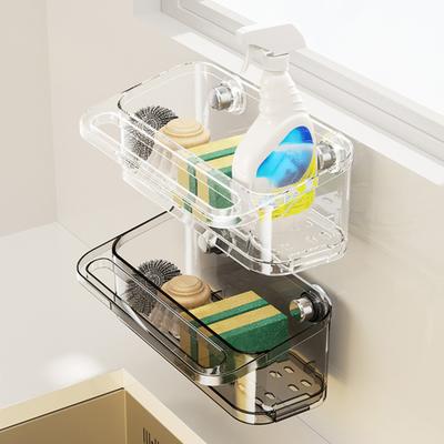 Kitchen Sink Organizer Drain Rack with Suction Cup Strong Load-bearing Simple Installation Self-draining Shelf Sponge Holder