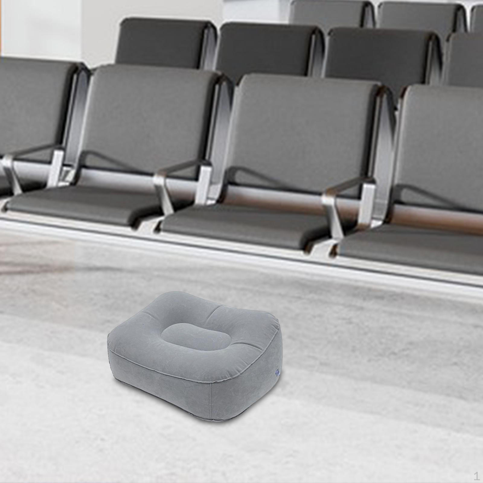 Airplane Foot Cushion, PVC Flocked, Inflatable Travel Leg Support Cushion for Indoor Gray