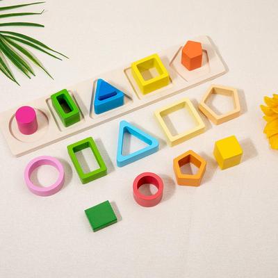 Montessori Wooden Sorting Stacking Toys Shape Color Sort Block Puzzles Toddler Geometric Stacking Toys For Baby Early Education
