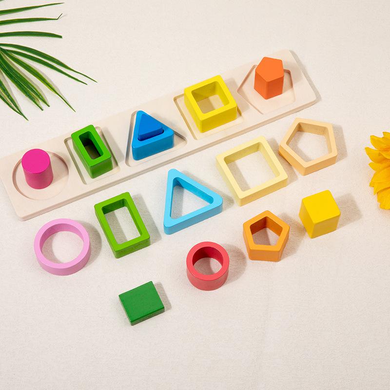 Montessori Wooden Sorting Stacking Toys Shape Color Sort Block Puzzles Toddler Geometric Stacking Toys For Baby Early Education