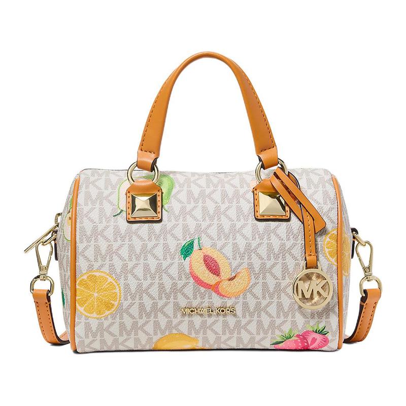 MICHAEL KORS Grayson Classic Brand Letter Logo Coated Canvas Artificial Leather Handbag Small Women s Orange