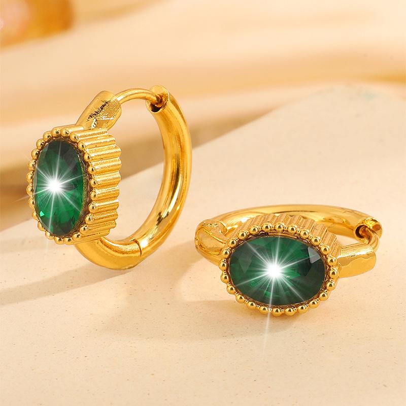 Серьги из нержавеющей стали, Золотые серьги овальной формы для женщин, Уникальные и нишевые аксессуары Emerald diamond