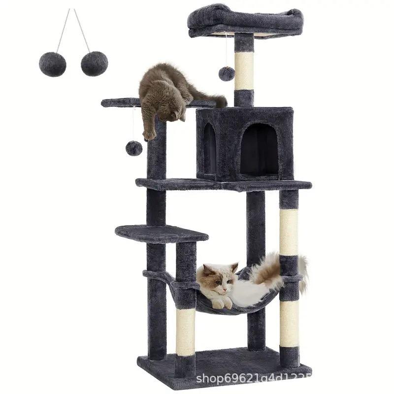 Medium Sturdy Sisal Cat Tree with Bed, Scratching Post, Integrated Frame, Toy Platform, and Kitten Supplies