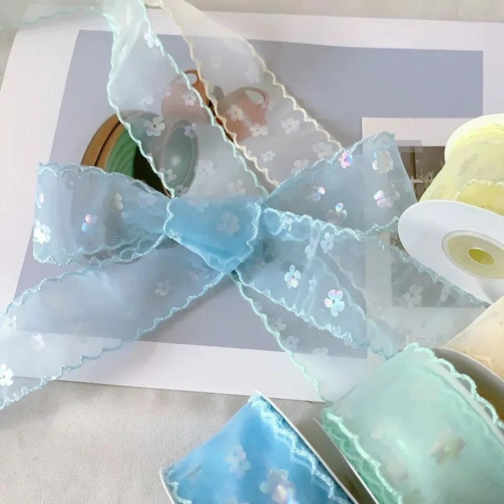 New 10 Yards Silk Ribbon Gift Wrapping Bouquets 4cm Gifts Packaging Material Wave Edge Pleated Chiffon Ribbon