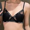 Pink Mesh Heart Cup Bra with Sexy Beauty Girl Letter Print and Adjustable Straps