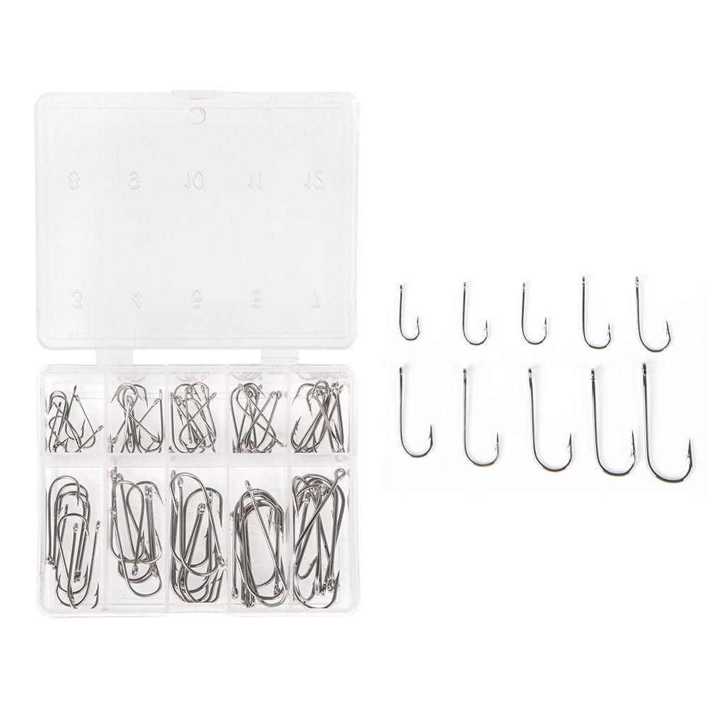100Pcs 1 Box Sharp Carbon Steel 10 Sizes Fish Bait Fishing Hooks Fishook Durable Head